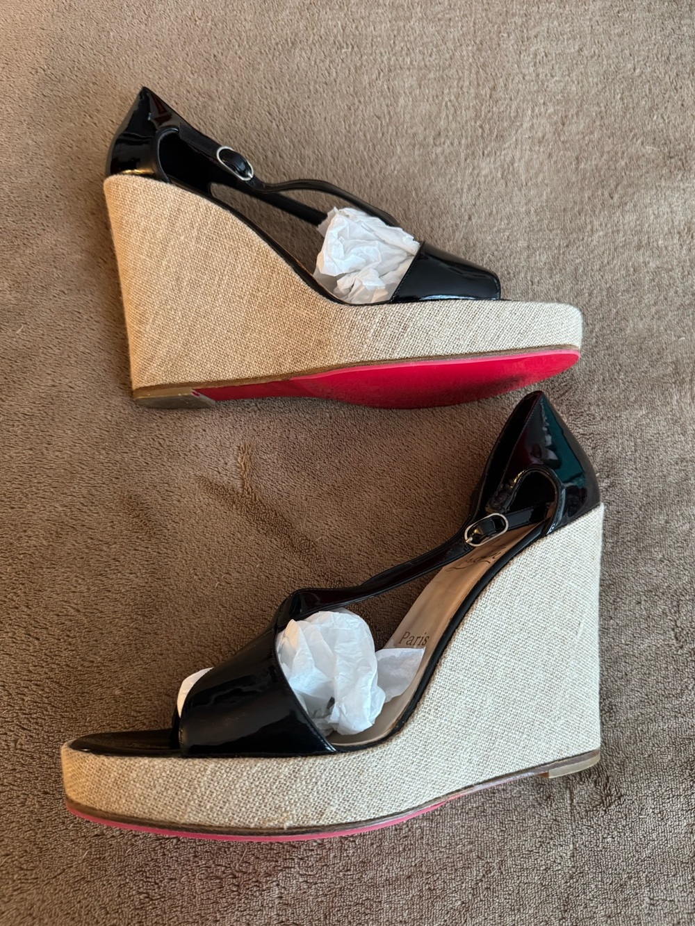 Patent Black 5” Wedge Sandals with Ankle Strap euro size 40 - Picture 3 of 10